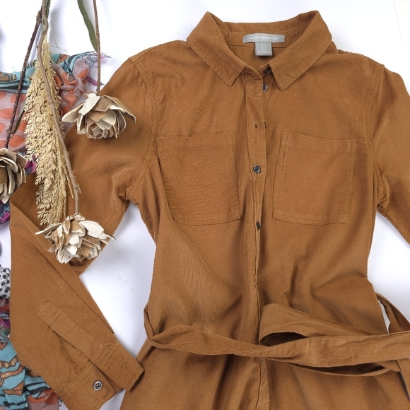 New Lucky Brand Brown Corduroy Button-Up Shirt Dress Sz Xs - Picture 7 of 7